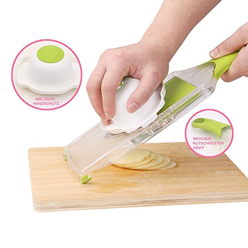 Uten V-Hobel Mandoline Gemüsehobel, Reibe für Gurken, Karotten, Kartoffeln mit 4 V-Blade Klingen(Grün) - 6