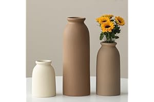 VIVIDFLOW Lot de 3 petits vases en céramique, pour la décoration, orange, jaune, blanc (arth tone)