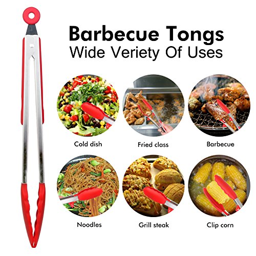 küchenzange Grillzange Edelstahl Silikon / Klein Groß Lang / Grillzange Rot / Servierzange / Zangen für Süßigkeiten Essen Salat BBQ / Multitool Universalzange / 2er Set - 3