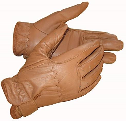 Ladies Leather Horse Riding Gloves Velcro Black Brown Tan (Tan, Small)