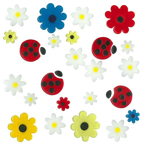 MagicGel Fensterbilder - Marienkäfer und Blumen, Fensterdeko, Spiegeldeko