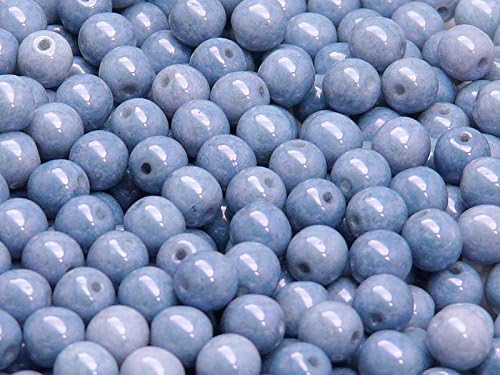 50 pcs Czech Glass Pressed Beads Druk Round 6 mm Chalk Blue Luster