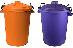 JMS we create smile (Set of 2) Orange and Purple 50 Litre Heavy Duty Plastic Bins With Locking Clip and lid Indoor | Outdoor | Garden | Animal Feed | Food Storage, Rubbish, Waste