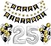 Produktbild 25 Geburtstag Dekoration Set, Deko Geburtstag, Geburtstagsdeko, Happy Birthday Dekoration. Zahlen Luftballons Silber XXL + 24 Große Geperlte Ballons + 1 Happy Birthday Banner (25)