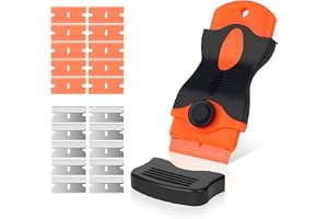 Flintronic Hällskrapa Vitroceramik, 1 Professionellt Multibruksskrapgaller med 20 Blad för Fönster, Speglar, Kakelrengöring (Orange Färg)