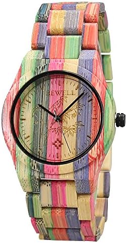 BEWELL Wooden Watch 100% Handmade Natural Colorful Bamboo Quartz Movement Analog Wristwatch for Men & Women