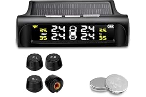 JANSITE Tyre Pressure Monitoring System TPMS Solar Wireless Safety Tyre Pressure Monitor with 4 Waterproof External Sensors 6 Alarm Modes LCD Real-time Display Tire Pressure Temperature 0-62 PSI for Car SUV