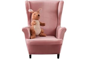 Highdi Kinder Samt Ohrensessel Überzug, Sessel-Überwürfe Ohrensessel Schonbezüge Bezug Sesselhusse Elastisch Stretch Tiger Stuhlbezug mit Armlehne Hohe Rückenlehne Universal (Rosa)