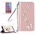 Produktbild Girlyard für Huawei P10 Lite Diamant Schmetterling Blumen Lederhülle, Bling Glitzer DIY Crystal Schutzhülle Luxus Premium PU Flip Case mit Lanyard Strap Standfunktion Kartenfach Magnetverschluss Etui für Huawei P10 Lite