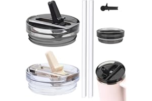 DREAKU 2 Stück Stanley Cup Deckel Auslaufsicher, Ersatzdeckel für 40oz Stanley Cup, Dicht mit 2 Strohhalmen, Zubehör Wiederverwendbar (Weiß+Schwarz)