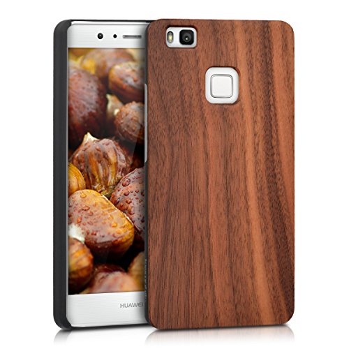 kwmobile Funda para Huawei P9 Lite - Carcasa Posterior de  Madera  - Case Protector  Duro  en  marr  n Oscuro 
