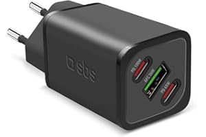 SBS Alimentatore Slim USB-C 100W, Tecnologia GaN, Power Delivery (PD), Ricarica Rapida, Adaptive Fast Charge (AFC), Caricatore iPhone, iPad, MacBook Air, Samsung, Tablet, Smartphone, Notebook, Nero
