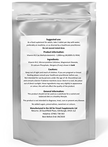 Vitamin B12 Methylcobalamin 1000mcg 180 Tablets (6 Month's Supply) | Contributes Towards Reduction of Tiredness and Fatigue by FMax5 Supplements | Vegetarian Friendly | UK Made - Image 3