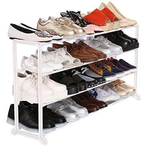 Homdox Metall Schuhregal Schuhschrank mit 4 Ablagen für bis zu 20 Paar Schuhe, ca L92 x W17 x H47cm (4 Schichten, Weiss) - 4