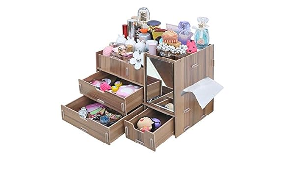B S Feel Fashion Diy Wooden Makeup Storage Display Box 3 Drawers