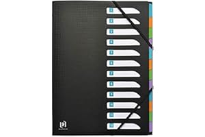 OXFORD Trieur Standard 12 Compartiments A4 Memphis Couverture Polypro Noir