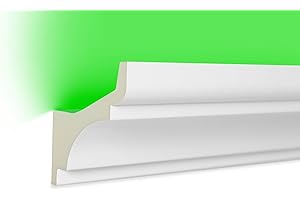 HEXIM LED PU stucco trim - Eclairage indirect avec garniture de plafond moderne, opaque, résistant à la lumière et aux chocs - (20 mètres de pack économique LED-2 80x80mm) profil décoratif