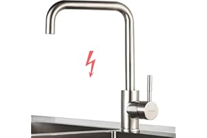 BONADE Niederdruck Armatur Küche Edelstahl, Küchenarmatur Niederdruck 360° Drehung, Spültischarmatur Mischbatterie Einhandmischer für Küche, Wasserhahn Küche Niederdruck 3 Anschlüsse an den Boiler