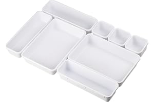 ZDNT 8 pcs Drawer Organiser,Desk Drawer Organiser,Plastic Drawer Organisers,Drawer Dividers,Makeup Drawer Organiser Drawer Organiser Divider for Kitchen Bathroom Makeup Office Vanity Bedroom Dresser