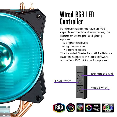 Cooler Master MasterAir MA410P RGB - Ventiladores de CPU  4 Heatpipes  1 x MasterFan AB 120 RGB Ventilador  LED RGB  MAP-T4PN-220PC-R1