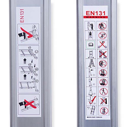 Masko® Baugerüst Alugerüst Gerüst ✓ Alu ✓ Leiter ✓ Arbeitsgerüst ✓ Arbeitsbühne | bis 150 KG belastbar | Anti-Rutsch beschichtet | GS geprüft (EN 131) - 9