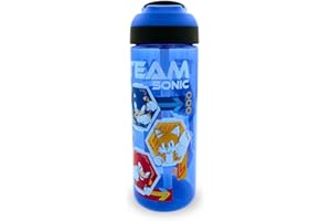 HOX Sonic the Hedgehog Team Sonic 600ml Water Bottle – Official SEGA Kids Drinks Bottle with Flip Spout, Leakproof Seal & Carry Loop – BPA-Free, Dishwasher Safe, Blue