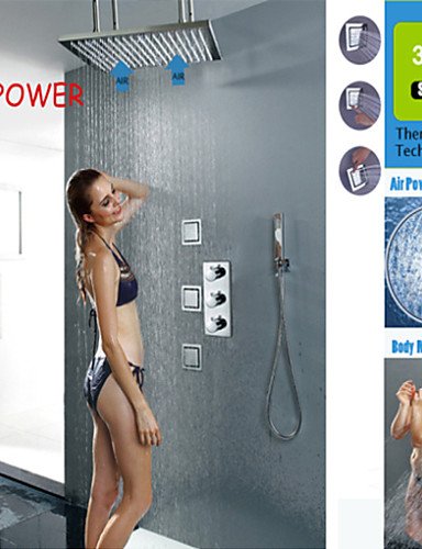 Preisvergleich Produktbild Thermostat Regendusche Wasserhahn, 20-Zoll-Bad geb¨¹rstet Lufteinblasung Regenduschkopf mit Massagestrahld¨¹sen