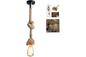 CHAO ZAN 1.5m Vintage corde de chanvre Lampe suspendue en chanvre de style rétro AC 220V E27 pour salon, bar et salle de bain, décor rustique corde de chanvre (sans ampoule)