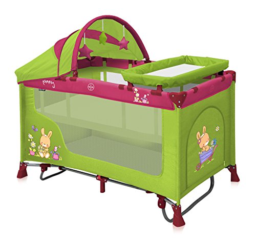 LORELLI PORTABLE BABY TRAVEL COT PLAYYARD NANNY 2 LAYERS ROCKER PLUS GREEN&PINK