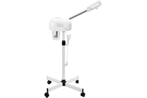 HUOMMGS Gesichtsdampfer Stehender Gesichtssauna Höhenverstellbereich Porenreiniger Dampf Spa Maschine 600ML Bedampfer Kosmetik Professionelle Gesichtsdampfer mit Räder, 360° Drehbaren Düse und LCD