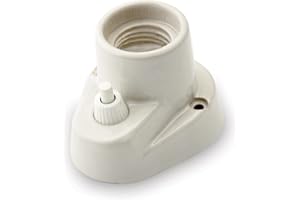 AMARCORDS - Plafoniera in porcellana con pulsante attacco e27 base applique con interruttore portalampade vintage colore BIANCO