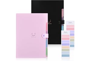 SKYDUE Cartella Portadocumenti, Raccoglitore Documenti Espandibile, Cartelle Portadocumenti A4 Con 5 Tasche, Porta Documenti, Organizer Documenti Per Casa Scuola(Nero+Rosa)
