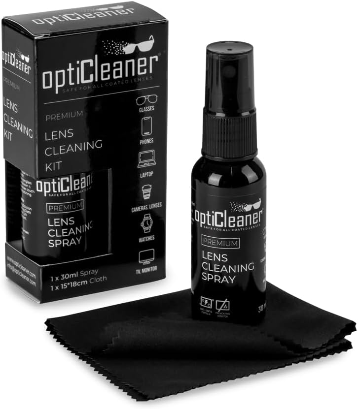 Opticleaner since 2003 Premium Lens Temizleme Kiti, 30ml Sprey ve 15x18cm Mikrofiber Bez, Gözlük, Telefon, Laptop, Kamera Lensleri için