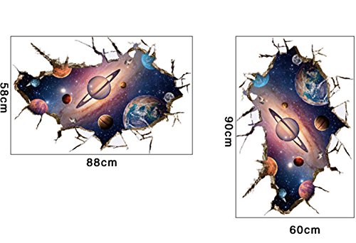 AUVS® 3D- Selbstklebende Abnehmbaren Durchbrechen Die Mauer Vinyl Wandsticker / Wandgemälde Kunst Aufkleber Dekorateur 9066B Space（60x90cm） - 2