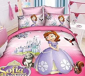 THH Glace Cotton Sofia 3D Double Bedsheet with 2 Pillow Cover (Pink, 90