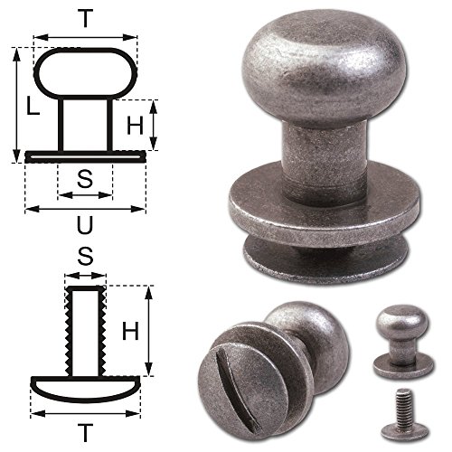 15 Knopfschraubnieten Patronentaschenverschluss Beiltaschenknöpfe Knopfnieten zum Anschrauben Pilzkopfschrauben 8MM nickel-antik