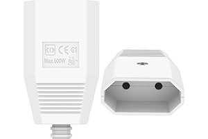 Oblinple 2 Piezas Acoplamiento Europeo Plano, Goma Clavija Enchufe Hembra 250V IP20 con Protección de Nudo, Enchufes Schuko Contacto Protector con Alivio de Tensión, Blanco