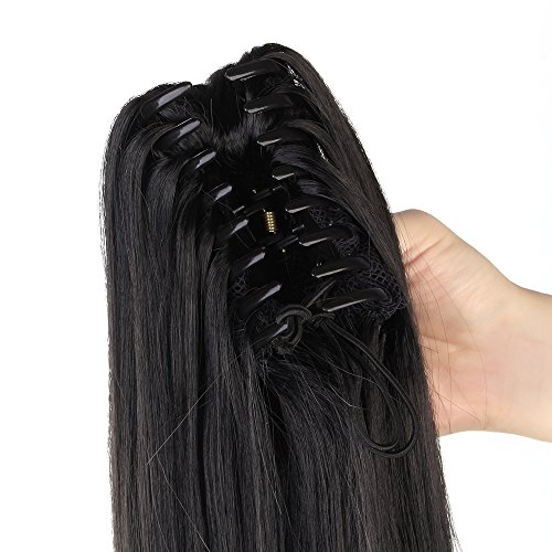 Neverland Beauty 20″ 50CM Claw on Dip Dye Damen Ponytail Haarverlangerung Pferdeschwanz Haarteil Naturliche Schwarz Silbergrau - 7
