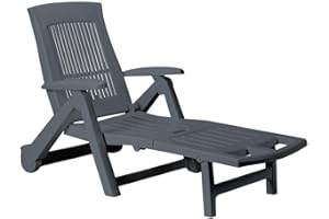 ‎CASARIA Casaria® Sonnenliege Klappbar Gartenliege mit Rollen Wetterfest 5-Fach Verstellbar 120kg Belastbar Kunststoff 195x72cm Pool Relaxliege Faltbar Grau