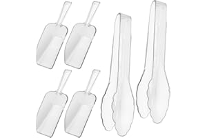 6 pcs multifonctionnel en plastique transparent pelle à glace et pince à gâteau, DaKuan 4 pcs popcorn scoop, 2 pcs pinces en plastique transparent, pelles pour bidons, dessert, café, thé (19/21.5CM)