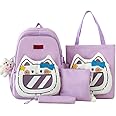 Yindella 4-Piece Cartoon Cat Backpack Set with Tote Bag and Accessories – Cute and Functional
