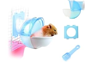 WishLotus Hamster Sand Bathroom, 3Pcs Detachable Plastic Hamster Sand Bath Container Small Pet Bathtub Extermal Toilet with Shovel and Cage Accessory for Hamster Guinea Pig Gerbil (Blue)
