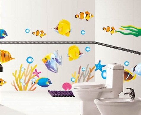 DecoBay Fish Bathroom Stickers/Childrens Room Wall Stickers - Adhesive Removable Wall Stickers Bathroom Wall Stickers