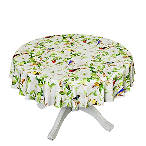 Wachstuch Wachstischdecke Tischdecke abwaschbar Vögel im Blumen Rund 140cm - 4