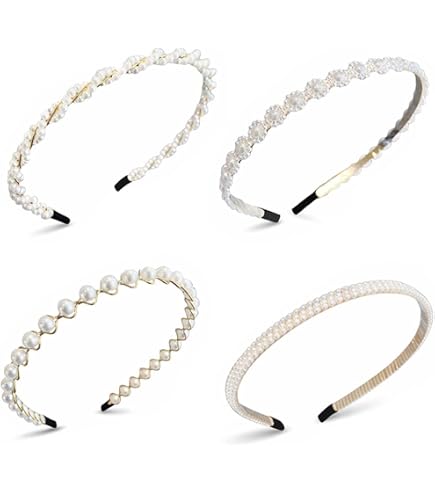 2 Fasce Per Capelli Con Perle Bianche | Cerchietti Elastici Per Donna, Ragazza E Bambina | Accessori Per Matrimoni E Feste - 3