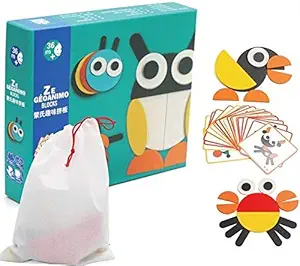 Mayatras Wood Blocks Learning Puzzle Game with 20 Pattern Card, Multicolour, 3+ years , 29 Pieces