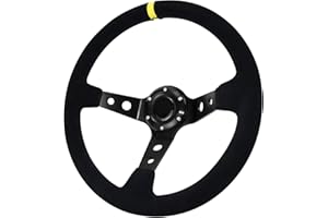 Acclcors Volant de course, universel, volant de jeu, 13,6", 6 vis, poignée en daim Deep Dish avec bouton corne pour course/rallye/moteur/voiture sim guidage (noir)