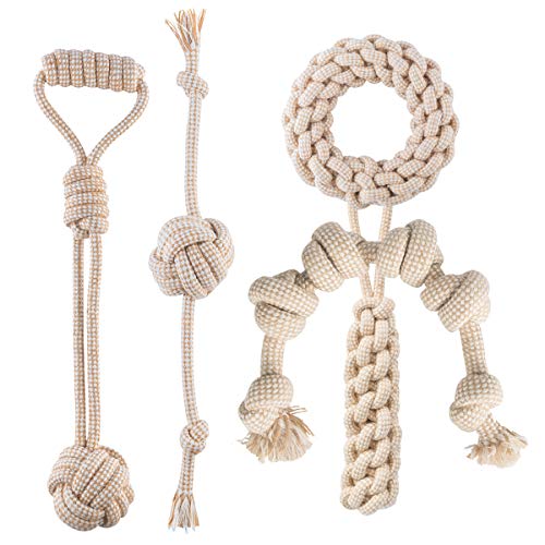 Angelland Jouet Chien Indestructible en Coton Naturel Moelleux sûr Sain Balle Chien Accessoire Chien Lot de 5 de Jouets pour Chien (Gros Chien)