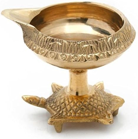 Decorative Tortoise Oil Lamp Brass Table Diya Lamp Feng-shui Gift Idea (Height: 2 inch)