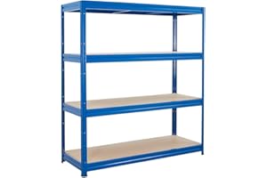 BiGDUG Heavy Duty Garage Shelving Unit - 600kg per shelf (2400kg per bay) - 177x120x45 cm - 4 Tier Storage Shelves - Blue - Shed Shelving